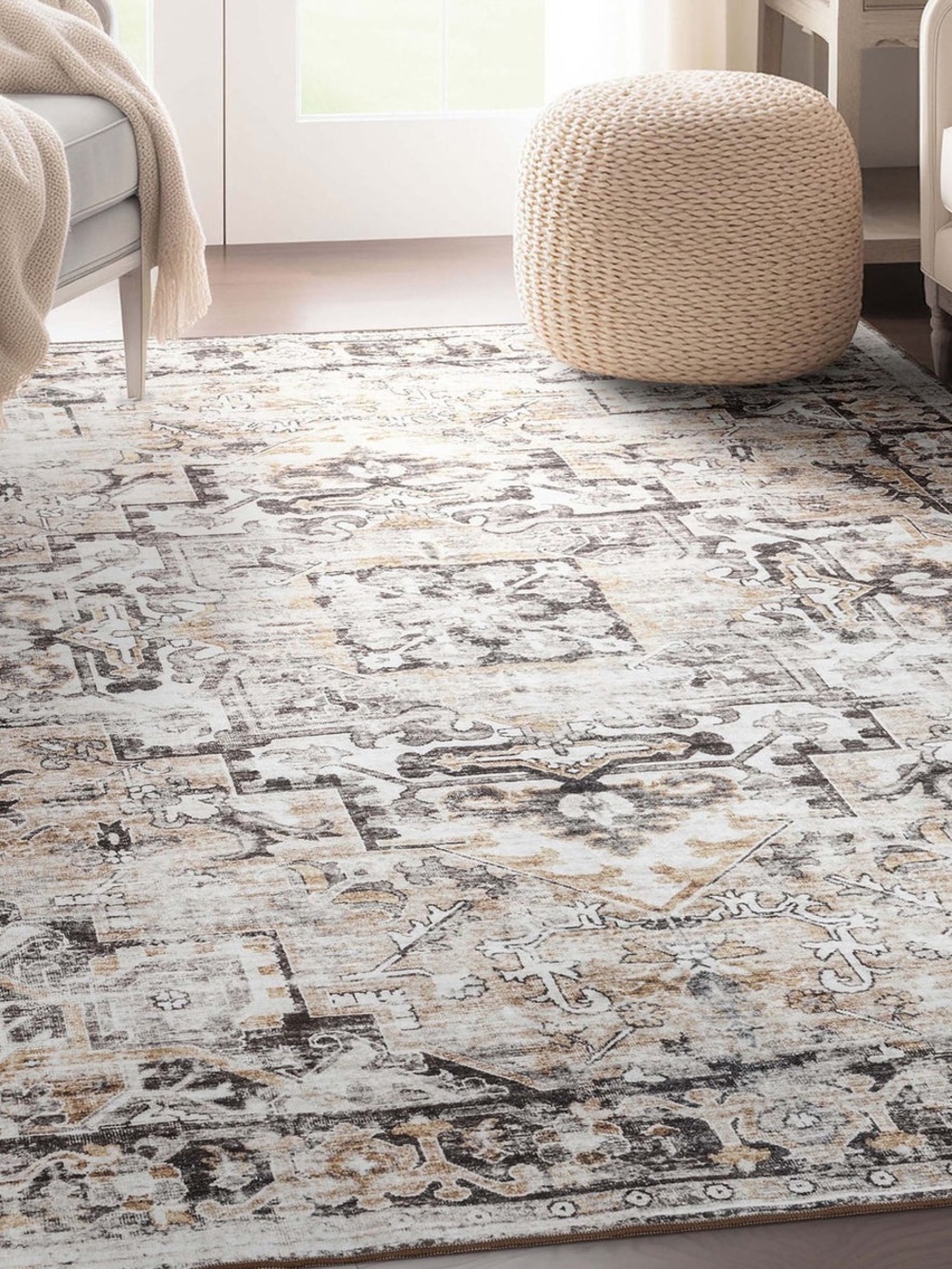 Neutral Vintage-Inspired Area Rug in Cream, Gray & Brown